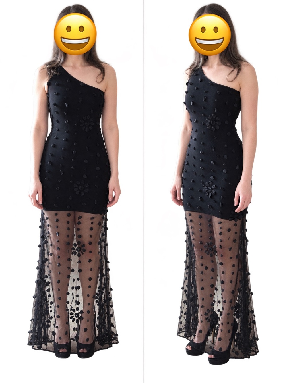 Rush Couture Claudette Floyd Black One Shoulder Sheer Maxi Dress S